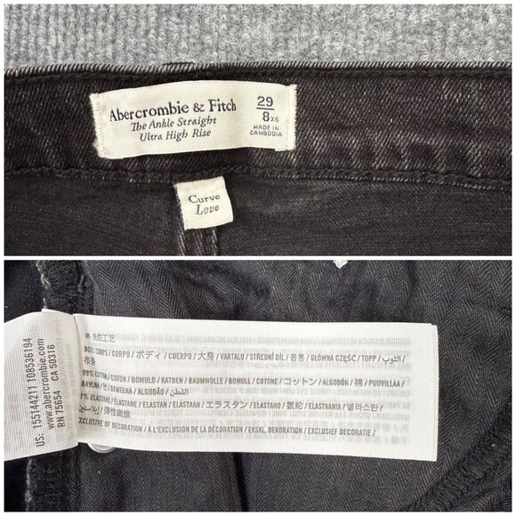 Abercrombie Fitch Curve Love Ultra High Rise Black Jean Goth Grunge 29 8 X Short - Picture 7 of 14